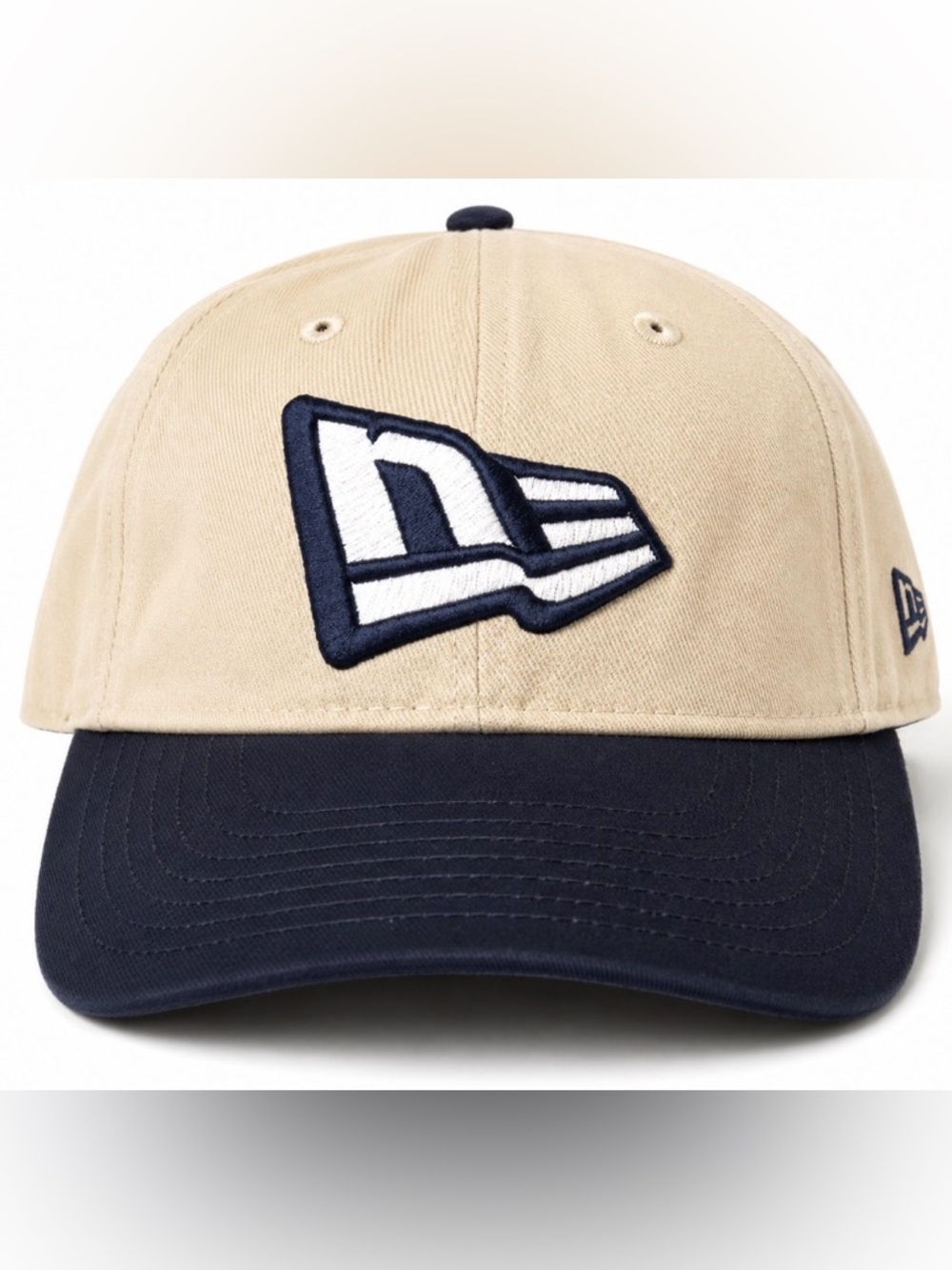 New Era Two-Tone Strapback Hat Tan Navy Big Logo Adjustable Cap
